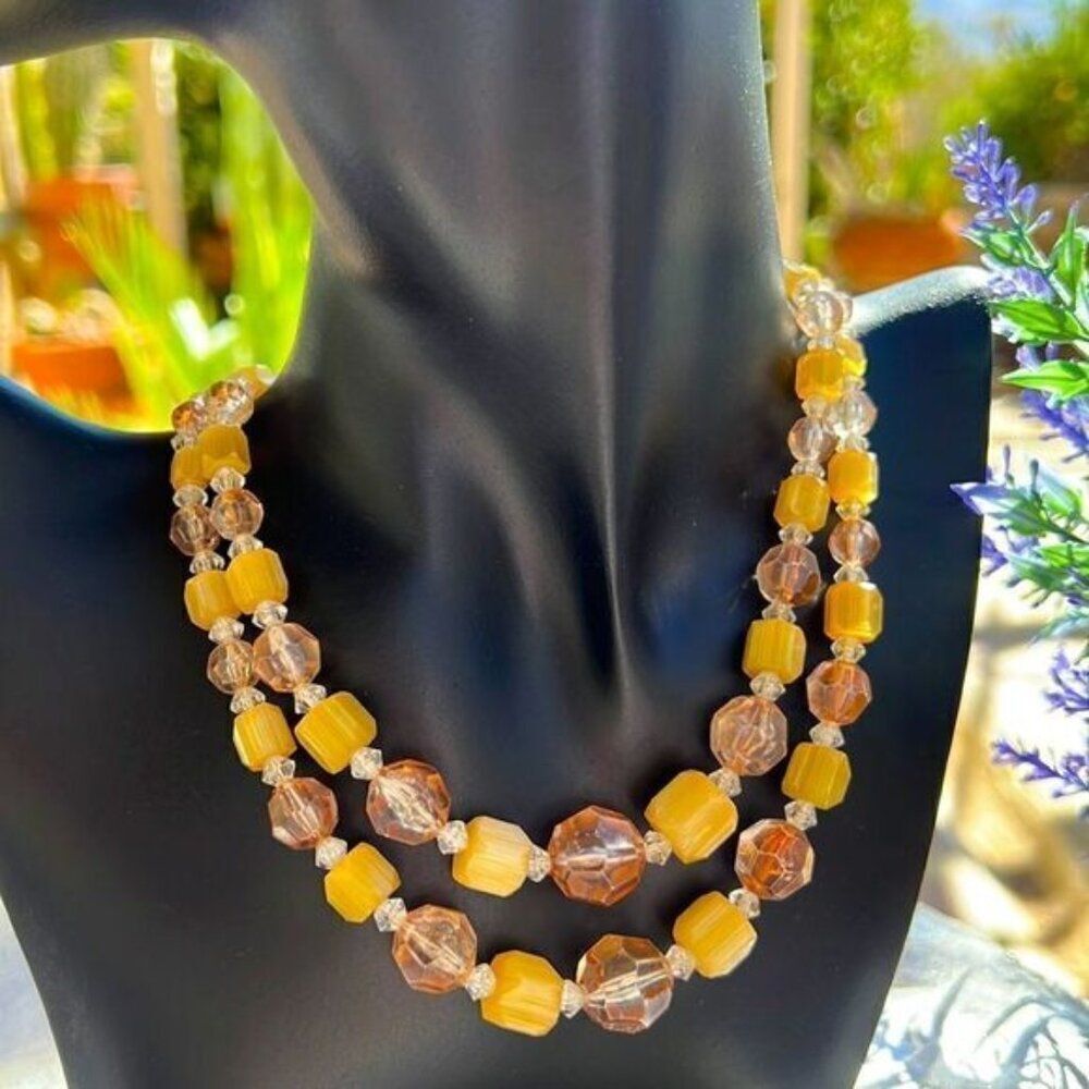 Vintage West Germany Mid-Century Lucite Beaded Double Strand Necklace